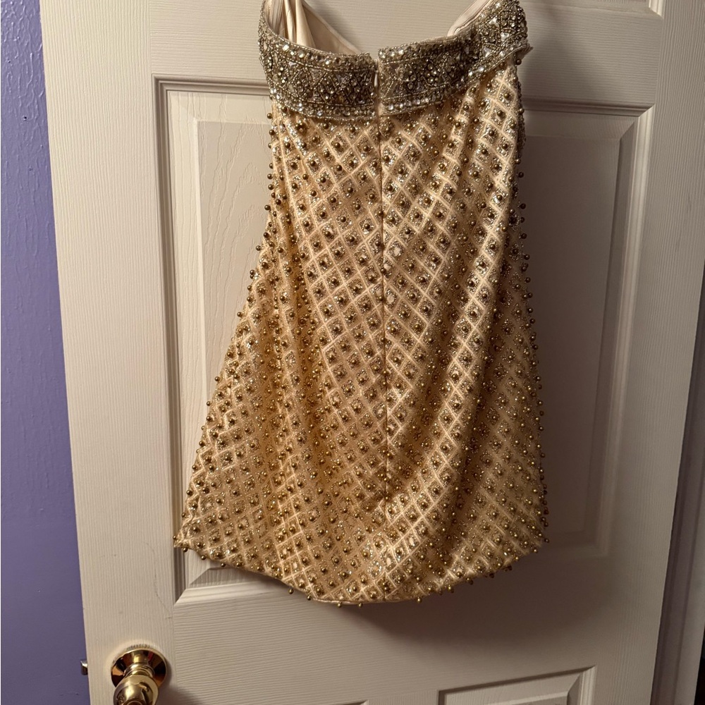 JVN Gold Beaded Strapless Gown - Picture 2 of 3